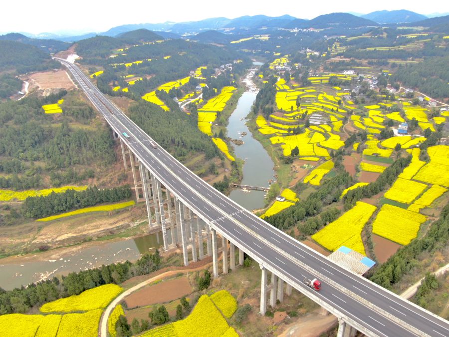 綿西高速梓江大橋，梓江大橋是綿西高速公路最大的一座橋梁，是關(guān)鍵節(jié)點(diǎn)工程，位于鹽亭縣毛公鄉(xiāng)白林村境內(nèi)，梓江大橋全長704米，主橋?yàn)?2米+130米+72米的分離式連續(xù)鋼構(gòu)大橋。.jpg
